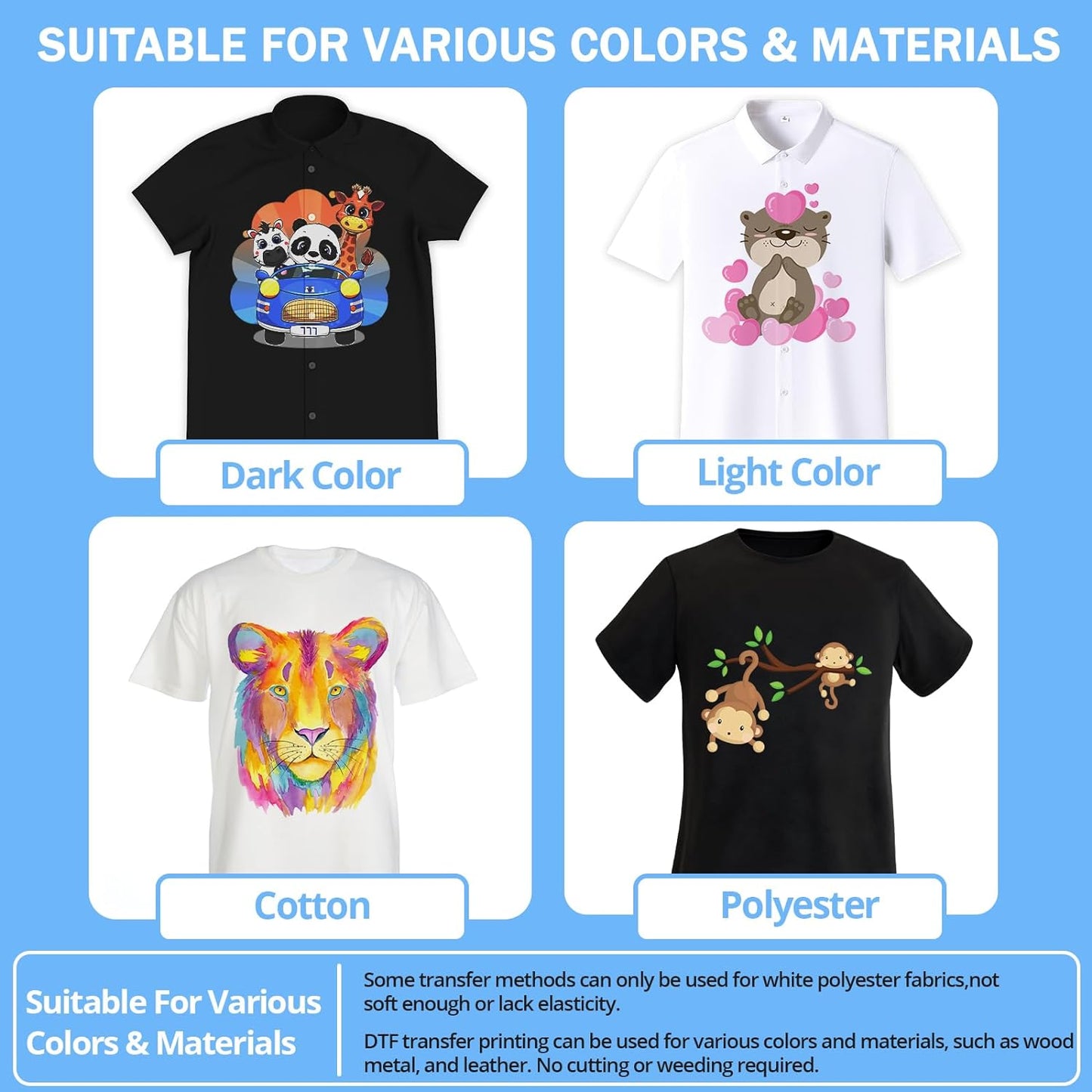 Sublimation HTV for Dark Fabric/Light Fabric 10 Pack Matte & DTF Transfer Film for Sublimation - 30 Sheets of A4 (8.3×11.7") for Sublimation Shirts/Pillow/Bag/Hat