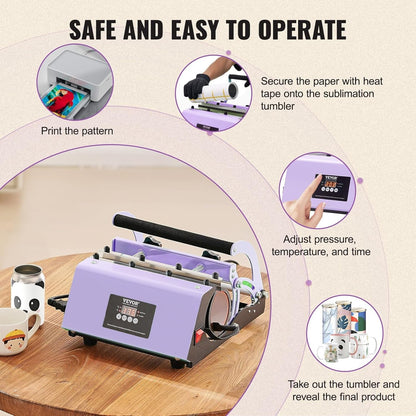 VEVOR Tumbler Heat Press Machine, 11-30Oz Mug Press, Heat up Fast and Even, Tumbler Press with Sublimation Paper, Tape and Gloves, Temp and Time Setting, for Sublimation Tumblers, Cups, Mugs, Purple