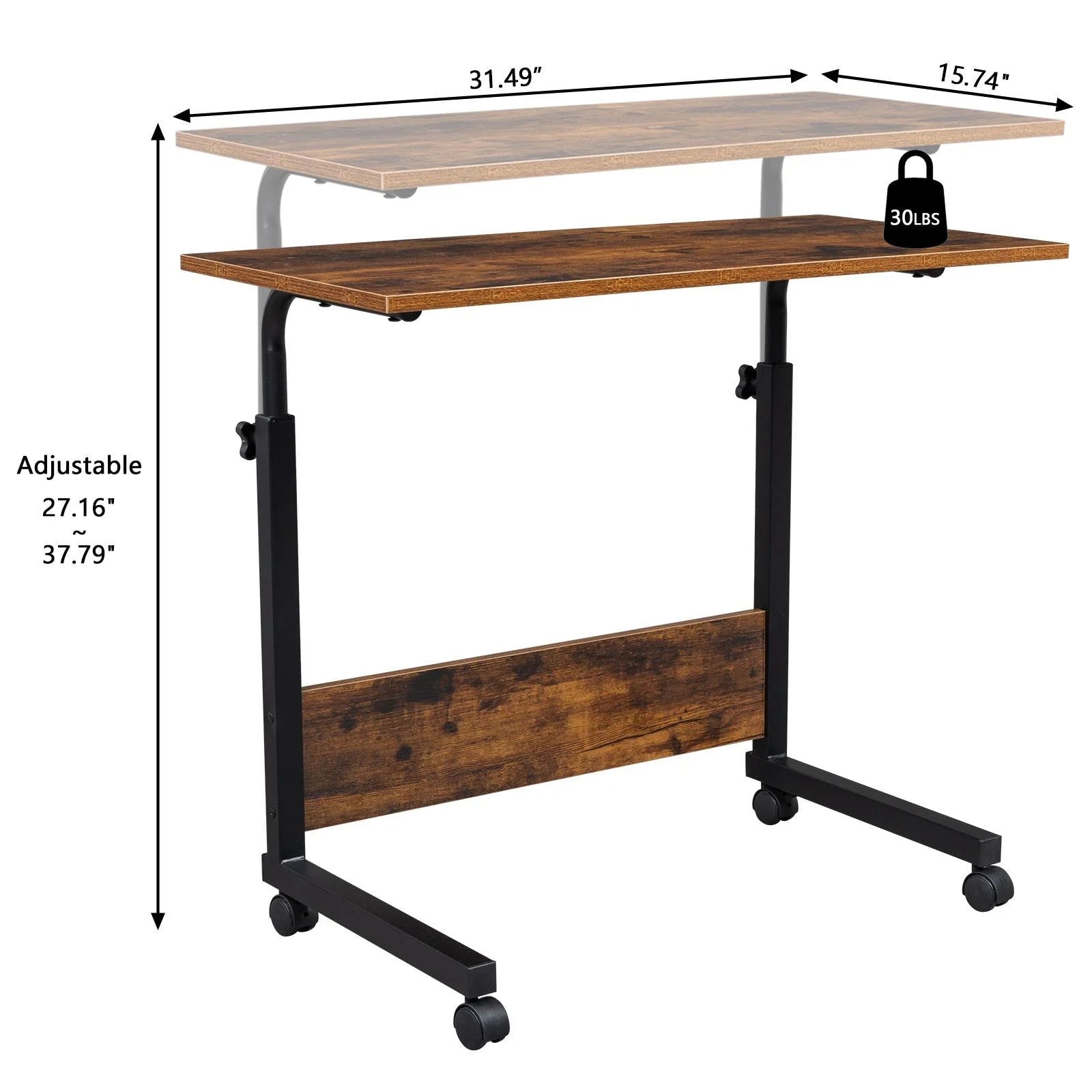 Side Table Rolling Computer Desk Stand Coffee Sofa End Cart Laptop PC Tray Home