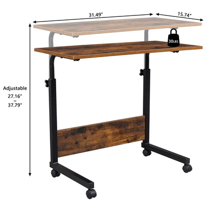 Side Table Rolling Computer Desk Stand Coffee Sofa End Cart Laptop PC Tray Home