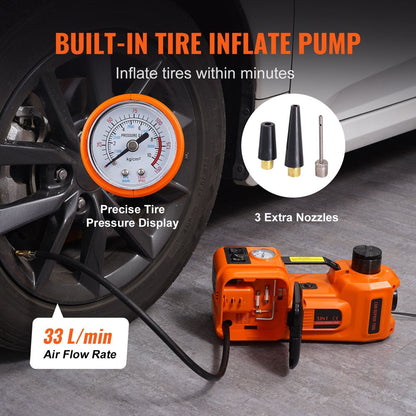 Electric Car Jack, 5 Ton 12V Electric Hydraulic Car Jack with Impact Wrench Inflator Pump for SUV Sedans