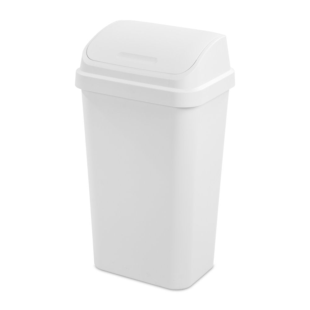 13 Gallon Trash Can, Plastic Swing Top Kitchen Trash Can, White