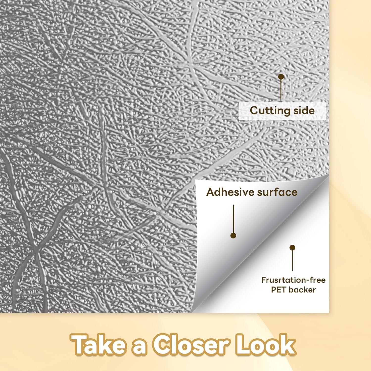 Textured Metallic Permanent Vinyl, 12" X 6Ft Silver Chrome Self-Adhesive Vinyl Compatible with Cricut Cutting Machine, Silhouette, Cameo Cutters, Signs, Scrapbooking (Silver)