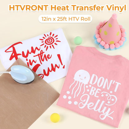 HTV Roll Heat Transfer Vinyl - 12" X 25Ft Silver Iron on Vinyl for T-Shirts, Easy to Weed & Transfer HTV Vinyl - Compatible with All Cutting Machine