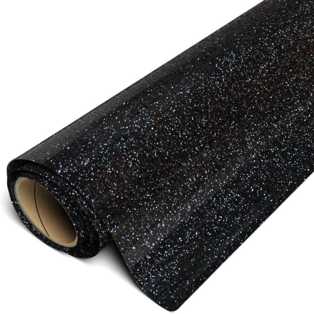 Glitter HTV Iron on Heat Transfer Vinyl 12" X 3Ft (1 Yard) Roll - Black