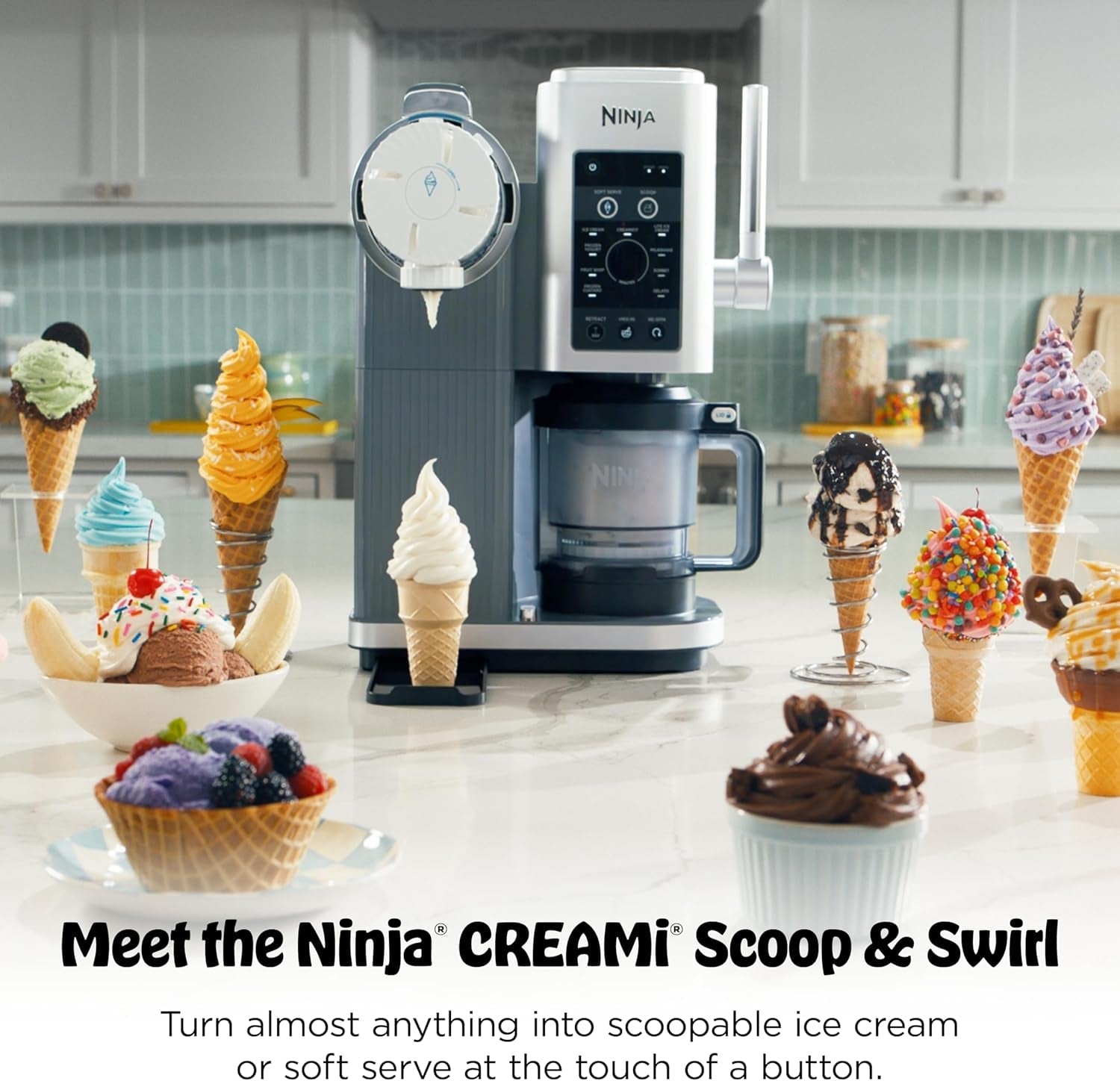 Ninja Creami Scoop & Swirl Ice Cream Maker, Soft Serve Desserts, Sorbet, Milkshakes, Frozen Yogurt and More, 13-In-1 Programs, Includes Handle and Two 16 Oz 2-In-1 Pints, NC701