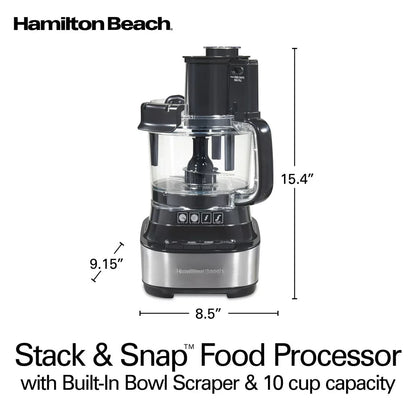 Stack & Snap Food Processor with Bowl Scraper, 10 Cup Capacity, Black, New, 70822F