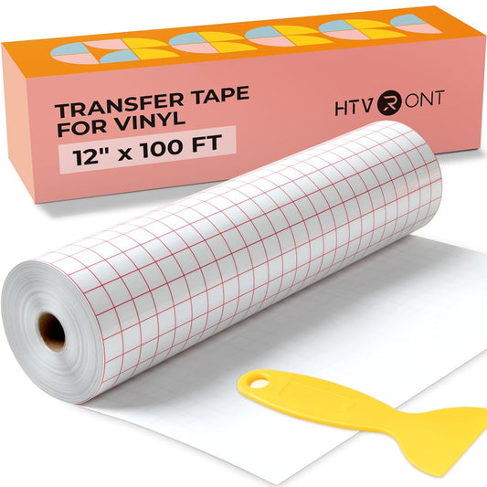 Transfer Tape for Vinyl - 12" X 100 FT W/Red Alignment Grid Transfer Paper, Medium Tack Vinyl Transfer Tape with Easy to Release for Crafts Signs Stickers Decals Walls Doors & Windows