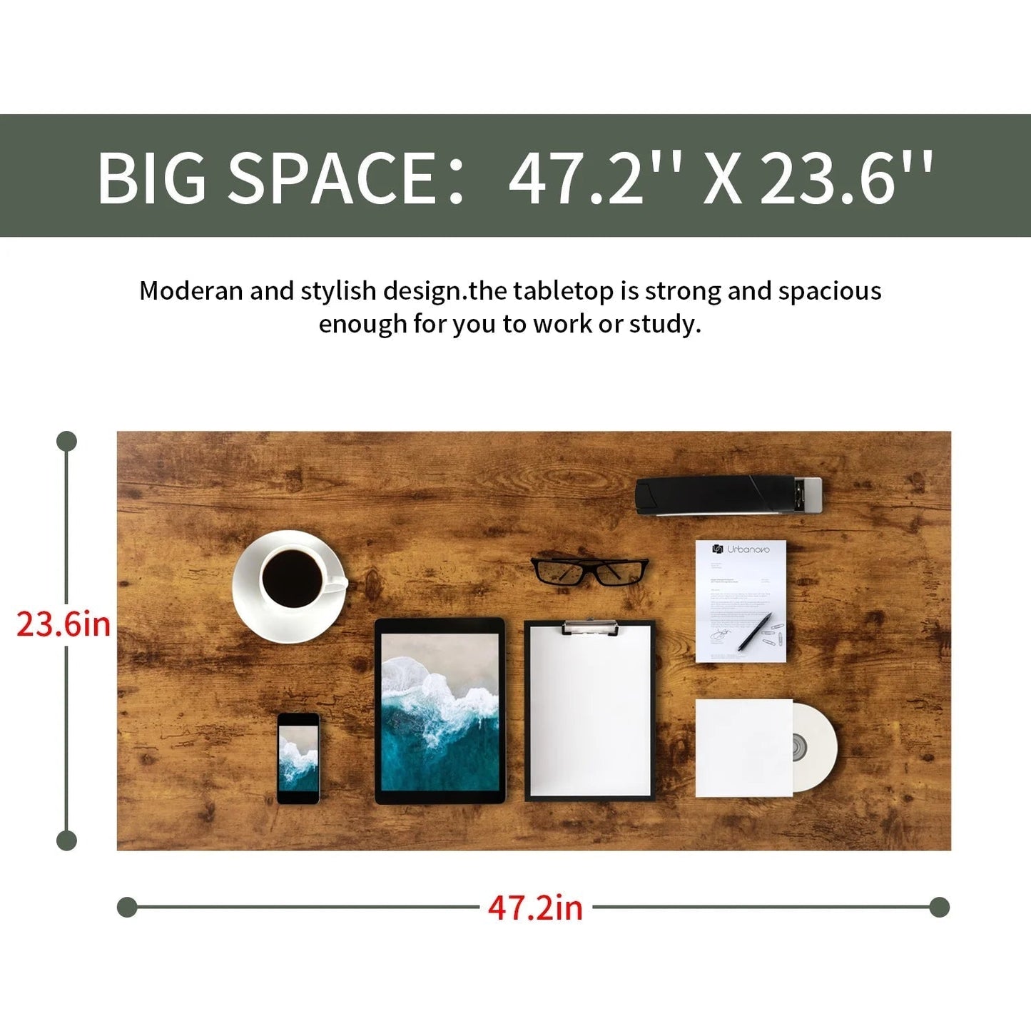 47.2 Inches Computer Desk,Modern Simple Style PC Desk with Metal Frame，Brown