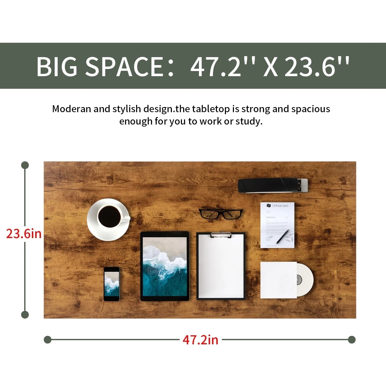 47.2 Inches Computer Desk,Modern Simple Style PC Desk with Metal Frame，Brown