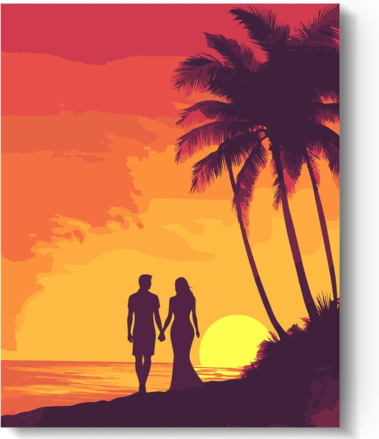 Paint by Number Kits for Adults, Beach Sunset Couple Easy Paint by Numbers Kits for Beginner, Adult Paint by Numbers on Canvas for Relax Gift Home Wall Decor 16X20In