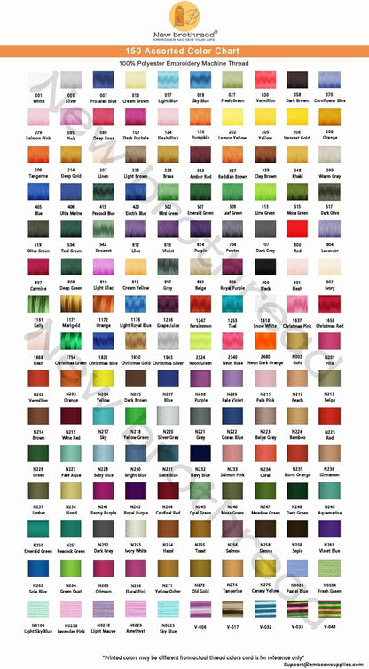 New Brothread Embroidery Machine Thread Mega Kit 150 Colors Compatible with Brother & Janome Polyester Embroidery Thread 40WT 1000M/1100YD Each Spool for Home-Used & Commercial Embroidery Machines