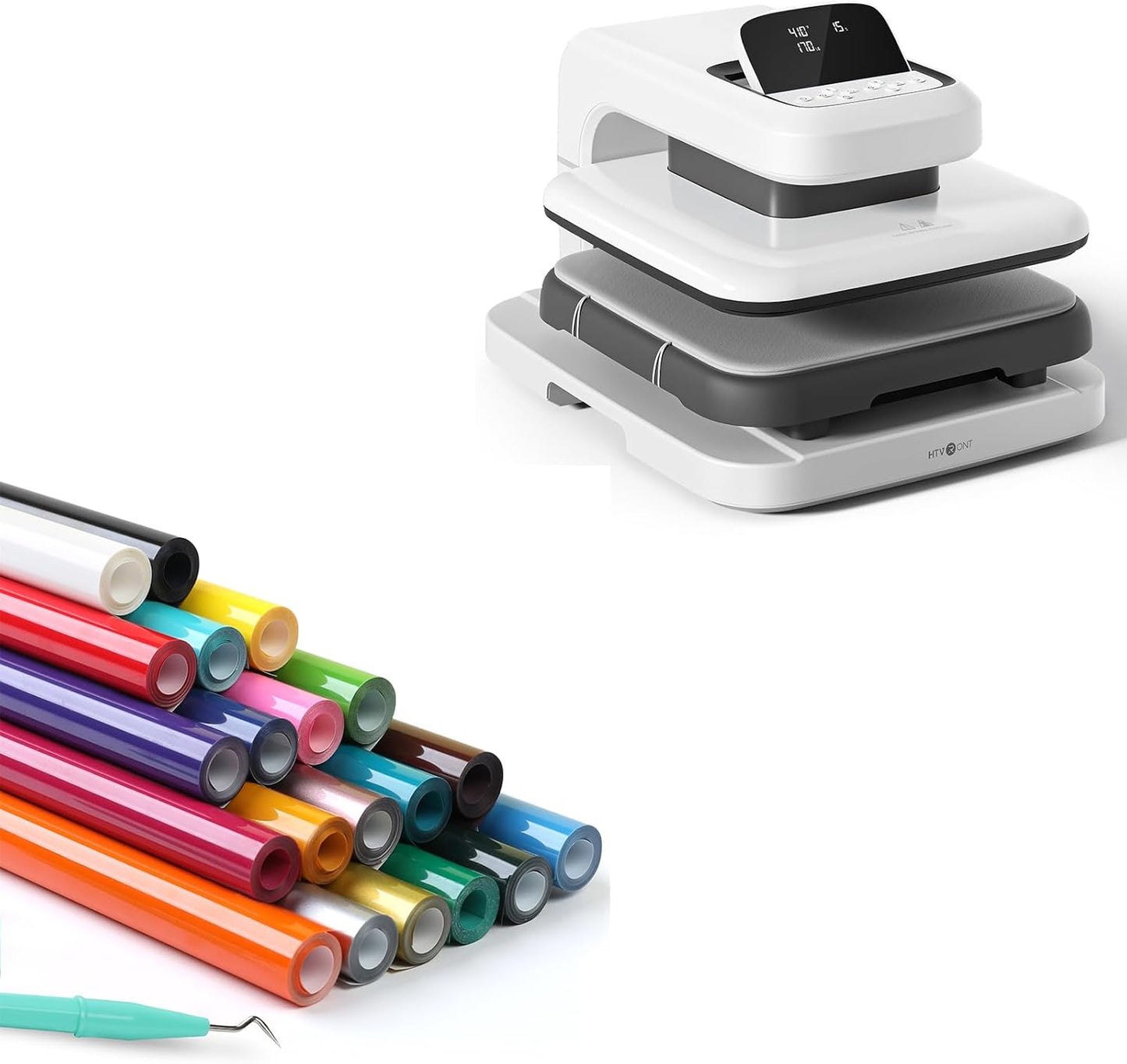 Automatic Heat Press 2, Daisy White Heat Press Machine for T Shirts & 20 Pack 12'' X 3FT  Heat Transfer Vinyl Bundle