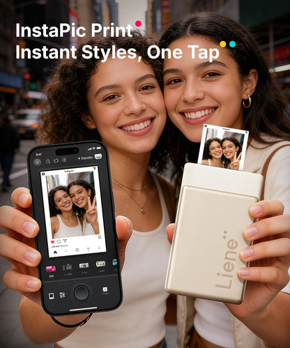 Liene Pearl N200 Pro Portable Photo Printer, Instant Mini Picture Printer for Iphone Smartphone, Thermal Dye Sublimation, Bluetooth Sticker Printer 50 Sheets 2X3 Adhesive Paper & 5 Cartridges, Gold