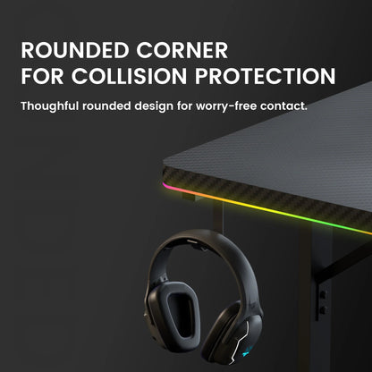 55" Large RGB Gaming Computer Desk with Mouse Pad, Black