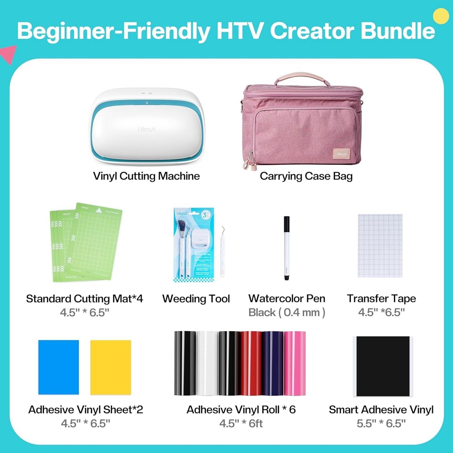Vinyl Cutter Machine - Heat Transfer Creator Bundle with Carrying Case & Accessories