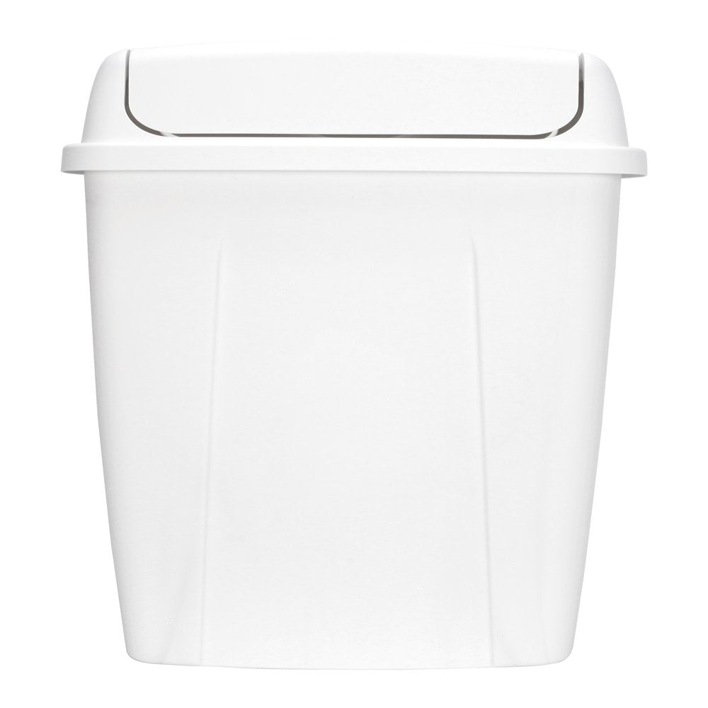 13 Gallon Trash Can, Plastic Swing Top Kitchen Trash Can, White