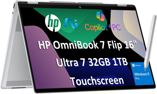 2026 HP Omnibook 7 Flip (Next Gen Envy X360) 2-In-1 Laptop (16" FHD+ Touchscreen, Intel Ultra 7 258V, 32GB DDR5 RAM, 1TB SSD, Arc 140V GPU (16GB), MPP Stylus), AI PC, IR Webcam, Wi-Fi 7, Win 11 Pro