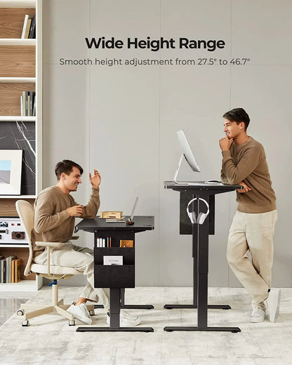 Electric Standing Desk with Storage Bag, 40" X 24" Adjustable Height Sit to Stand Desk with 4 Memory Pre-Set, Headphone Hook for Home Office, Black