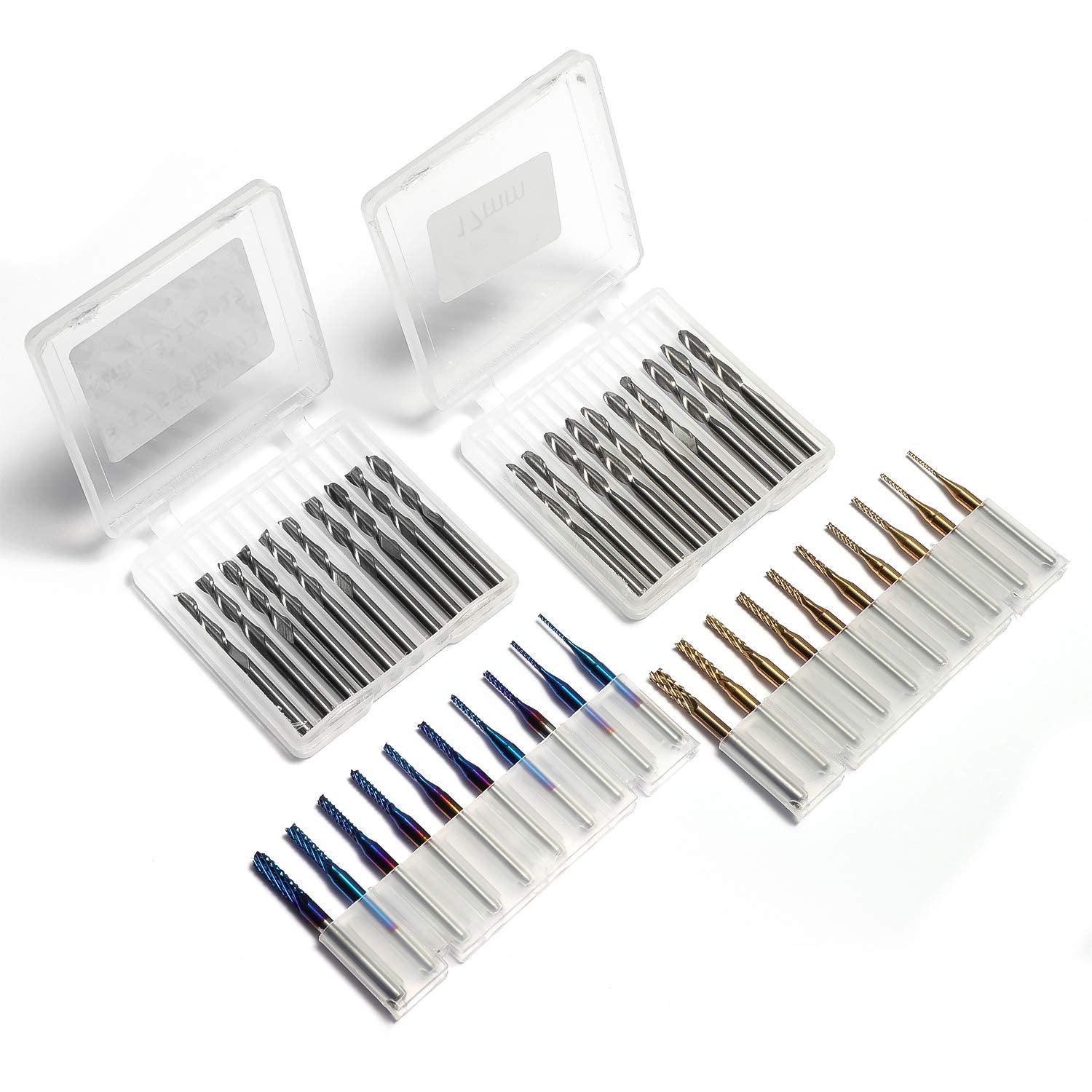 Genmitsu 40Pcs End Mills CNC Router Bits, 1/8" Shank CNC Cutter Milling Carving Bit Set Including 2-Flute Flat Nose & Ball Nose, Nano Blue Coat & Titanium Coat, MC40A