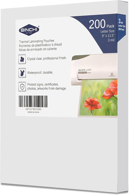 SINCHI Auto-Sense Laminator & 3 Mil 200 Pack Laminating Sheets