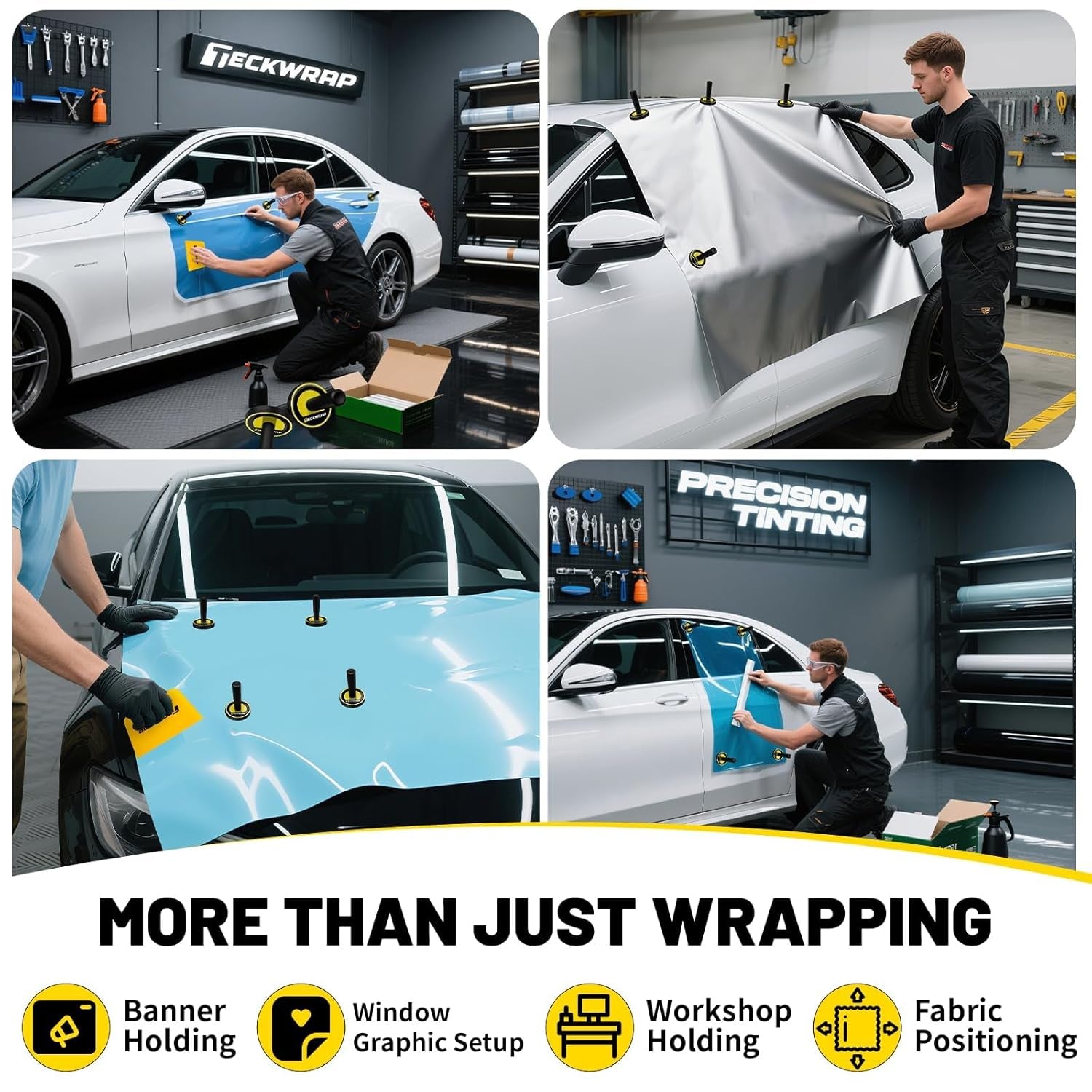 Vinyl Wrap Magnets – 4 Pack Car Wrap Positioning Magnets with Strong Magnetic Grip and Rubber Base – Non-Scratch Magnet Tool for Vinyl Film, Decals, Signs & Wrapping