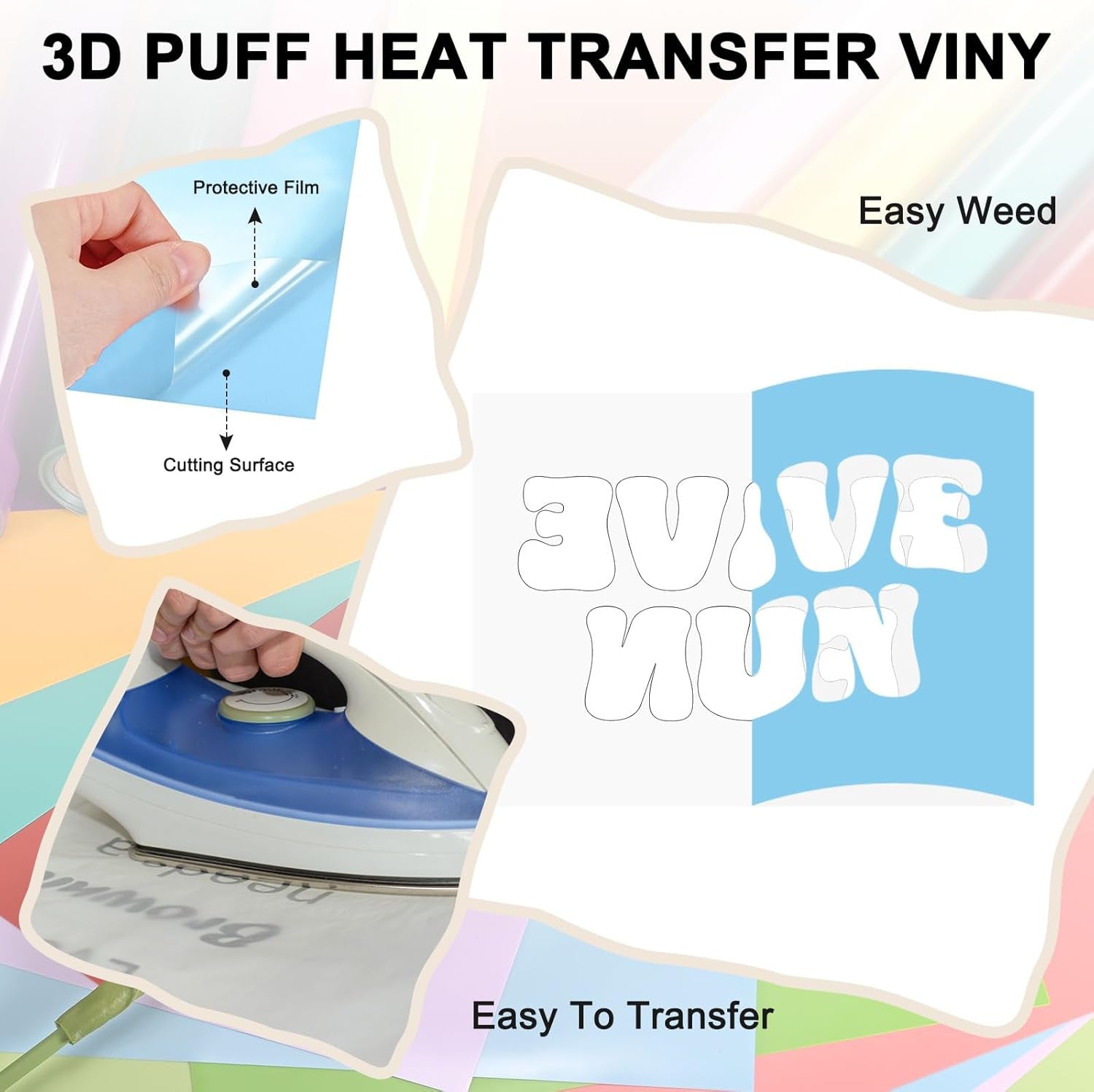4 Sheets 3D Puff Vinyl Heat Transfer 12X3.4 Inch Puff Vinyl Heat Transfer Light Blue Foaming HTV Sheets Iron-On for T-Shirts/Diy Fabric