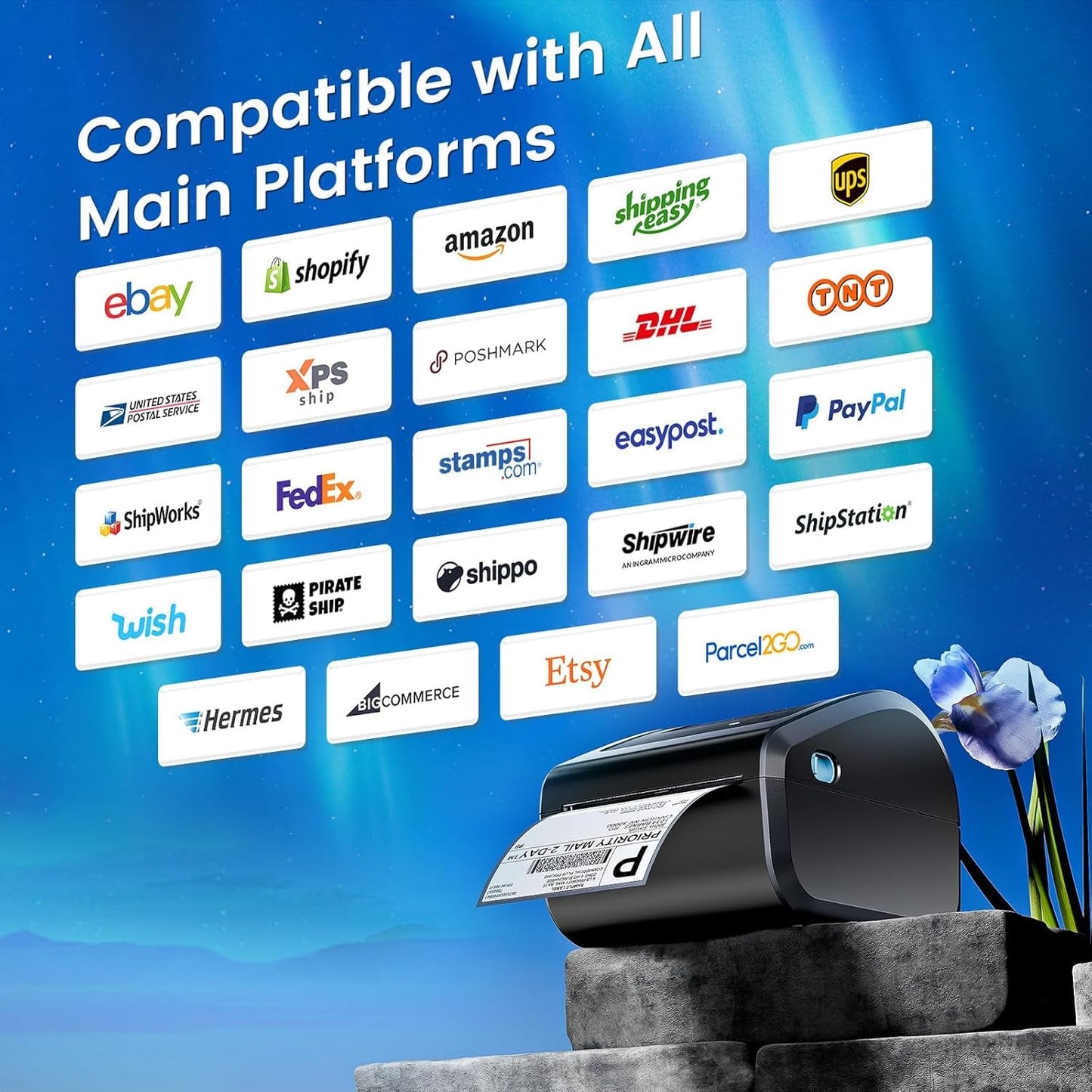 Bluetooth Shipping Label Printer 4X6 - D450BT Thermal Label Printer for Shipping Packages, Small Business, Home, Office, Compatible with Amazon, Ebay, Etsy, USPS