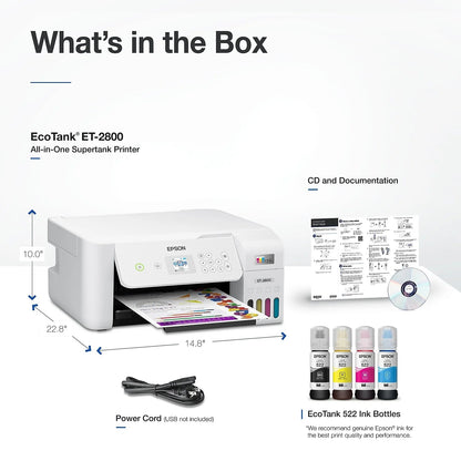 Ecotank ET-2800 Wireless Color All-In-One Cartridge-Free Supertank Printer with Scan and Copy ? the Ideal Basic Home Printer - White