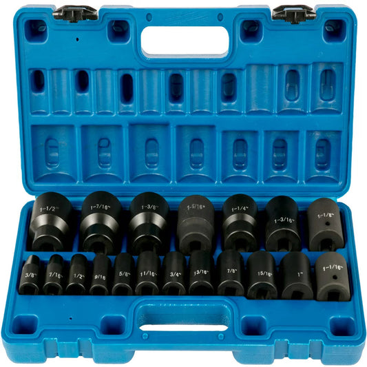 Impact Socket Set 1/2", 19 Piece Impact Sockets, Standard Socket Assortment, 1/2 " Drive Socket Set Impact Standard SAE (3/8" to 1-1/2" ) 6-Point Hex Sockets