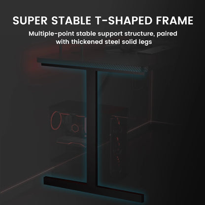 55" Large RGB Gaming Computer Desk with Mouse Pad, Black