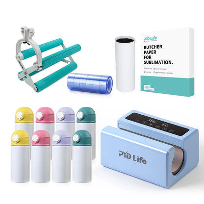 Auto Tumbler Heat Press Sublimation Starter Benginers Kit Bundle with Sublimation Tumblers,Sublimation Tape,Cups Cradle with Clamp and Butcher Paper (4 Options)