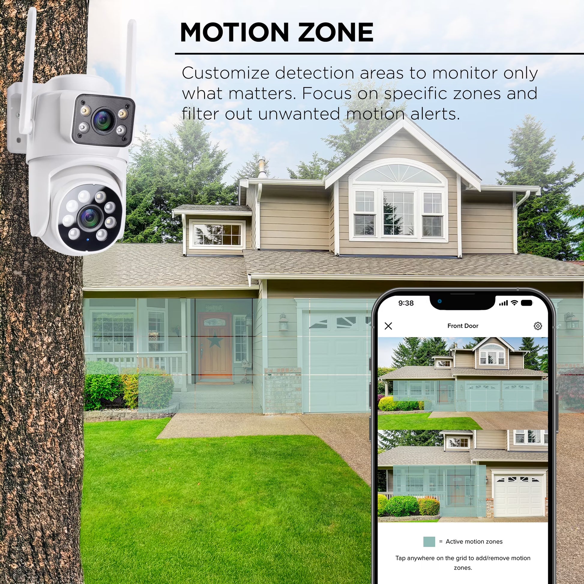 Outdoor Camera 1080P - Dual Lens Pan-Tilt Security Cam, White (1-Pack)