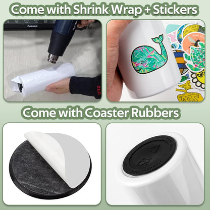 8 Pack 20Oz Sublimation Tumbler Set Triple-Insulated Stainless Steel Sports Water Bottle with Straw Lid Blank Sublimation Cup with DIY Stickers, Shrink Wrap, Rubber Base, Heat Tape for Heat Transfer