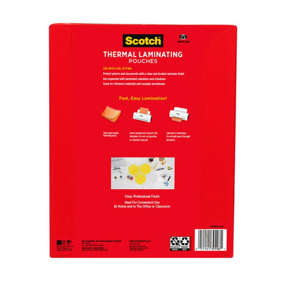 Thermal Laminating Pouches, Clear, Fits Letter Sized (8.9 In. × 11.4 In.) Paper, 100 Pouches