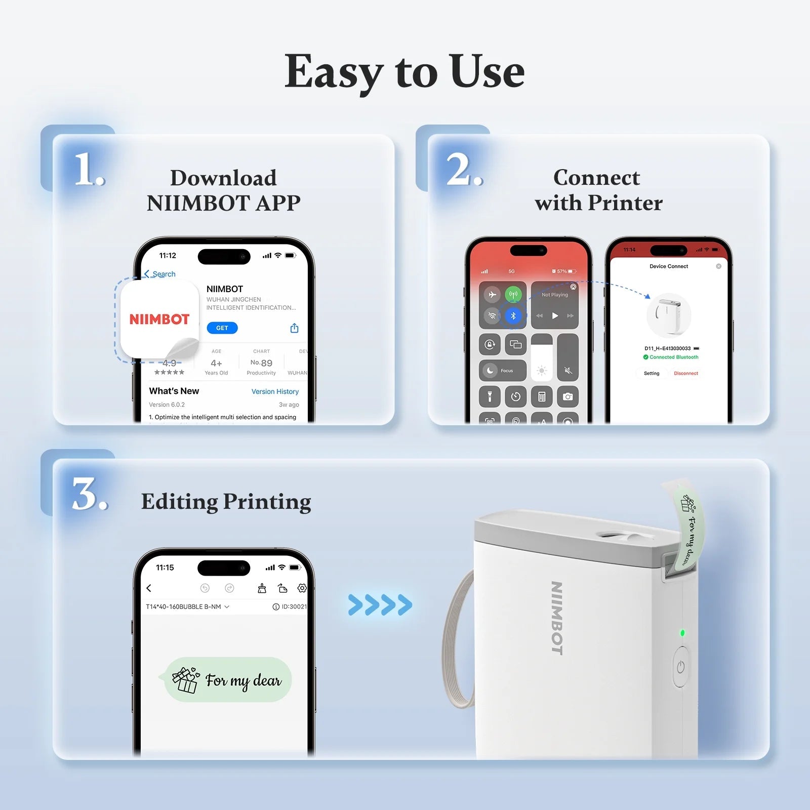 D11 Upgraded HD 300 Dpi Label Maker Mini Bluetooth Wireless Label Printer Inkless Labeler Rechargeable(White+Extra 3 Rolls)