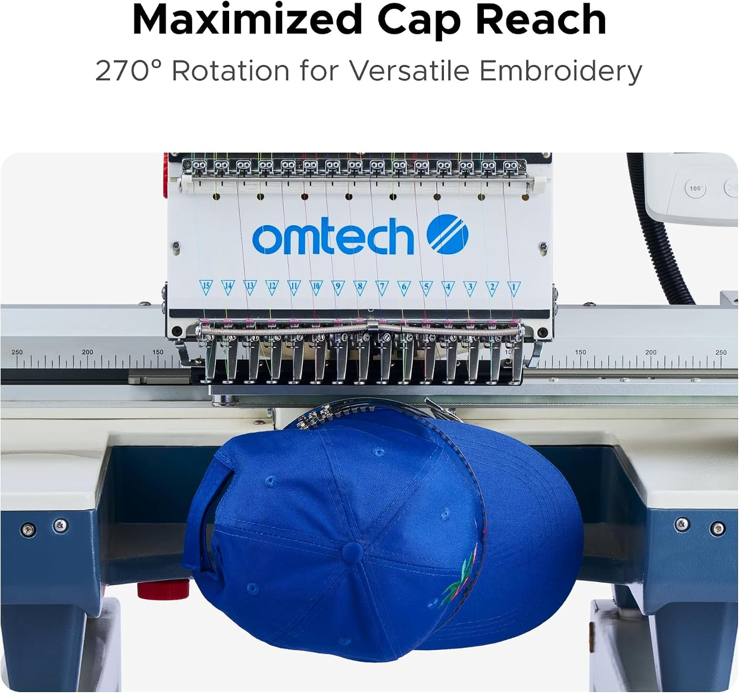 Omtech Pulse 15 Needle Commercial Embroidery Machine, 13" X 20" Multi-Color Stitching Machine with Wifi 1000Spm Max Speed 10" Touchscreen, 270° Cap Flat Garment Digital Threading Machine with Hoops
