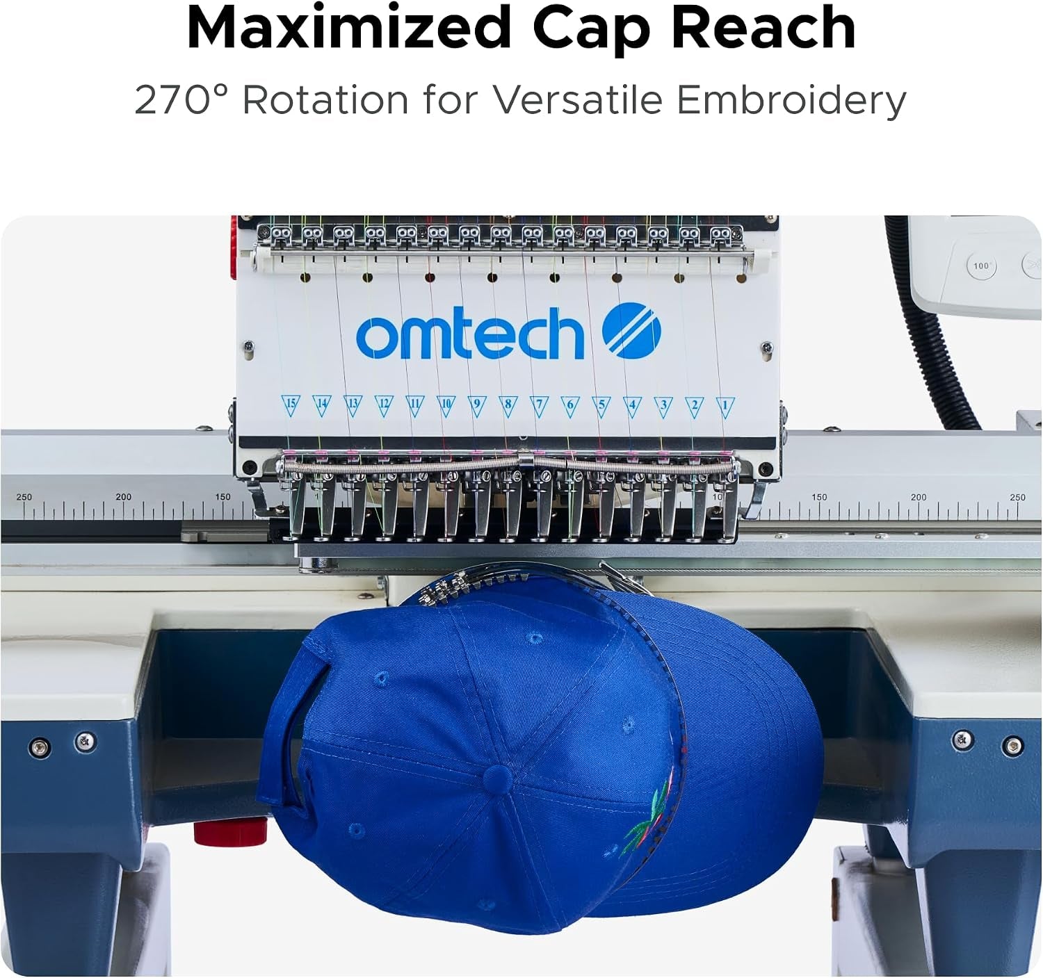 Omtech Pulse 15 Needle Commercial Embroidery Machine, 13" X 20" Multi-Color Stitching Machine with Wifi 1000Spm Max Speed 10" Touchscreen, 270° Cap Flat Garment Digital Threading Machine with Hoops