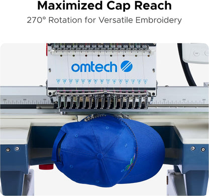 Omtech Pulse 15 Needle Commercial Embroidery Machine, 13" X 20" Multi-Color Stitching Machine with Wifi 1000Spm Max Speed 10" Touchscreen, 270° Cap Flat Garment Digital Threading Machine with Hoops
