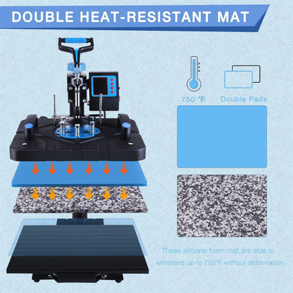 HORGELU Upgraded 5 in 1 Heat Press Machine 12 X 15 Inch Heat Transfer Machine 360-Degree Swing Away Multifunction Digital Sublimation Combo Heat Press for T Shirt Mug Hat Plate Cap for Commercial Home