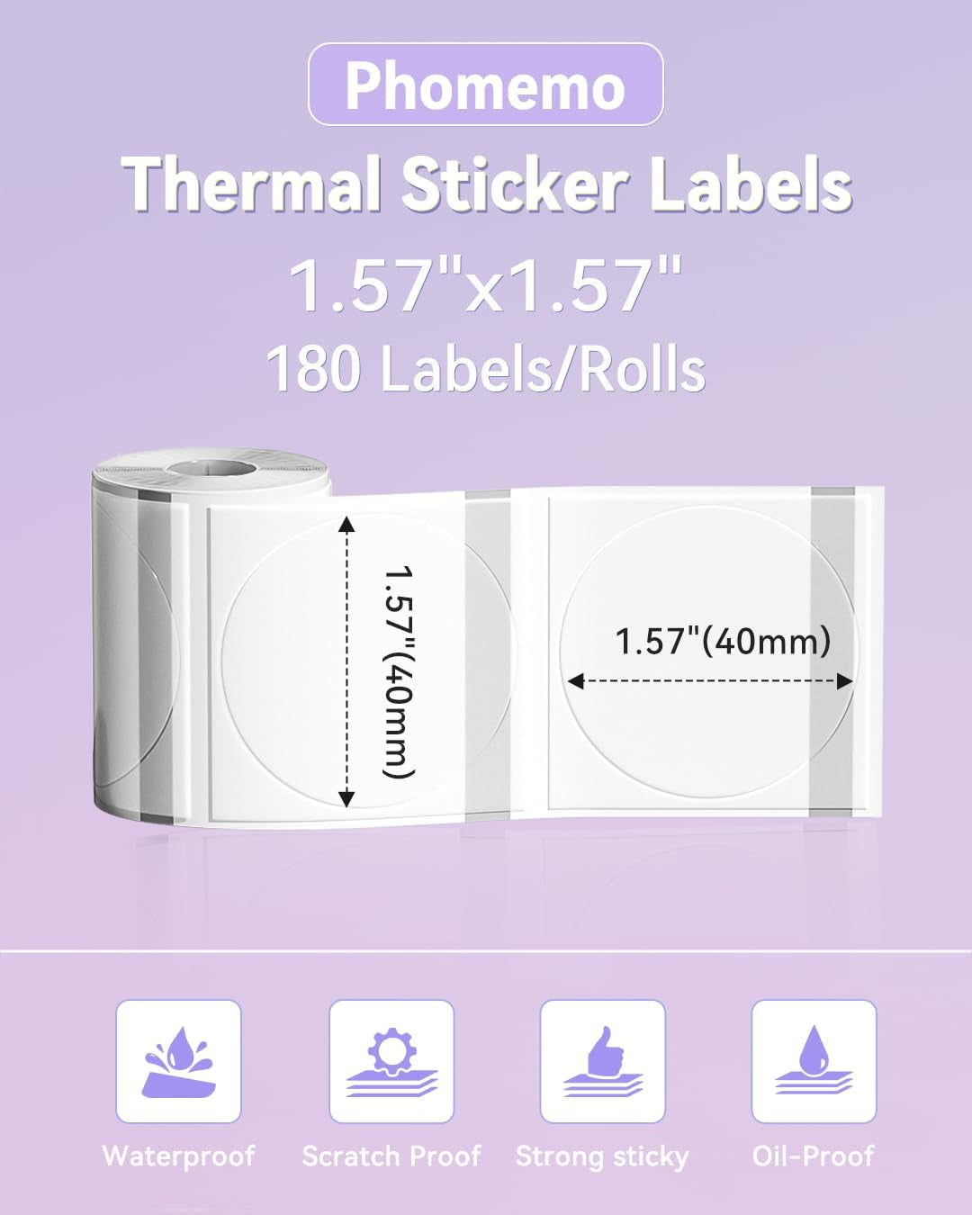 Phomemo Labels- 3 Rolls Clear Circle Label- M110/M220/M221/M120/M200 Transparent Thermal Paper 1.57"X1.57"(40X40Mm)- round Sticker Label for Logo/Barcode/Stickers/Address Labels