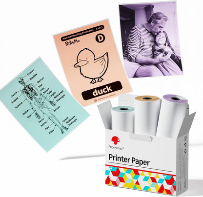 Phomemo Colorful Thermal Sticker Paper M02/M02 Pro/M02S/M03 Mini Printer, Black Character on Mint Green/Purple/Orange, 50Mm X 3.5M, Diameter 30Mm, 3 Rolls