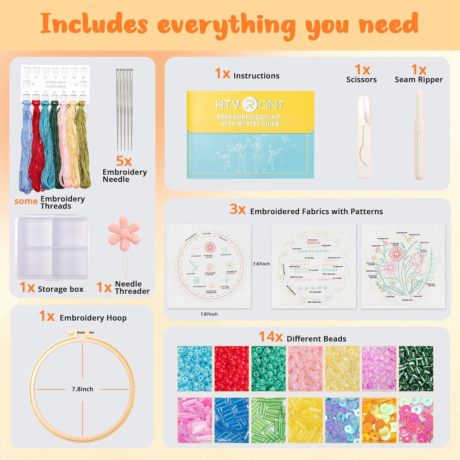 Bead Embroidery Kit for Beginners 3 Sets Bling Bling Bead Embroidery Kit with Step by Step Stitch Video & Instructions, Three-Dimensional Starter Embroidery Set with 19 Stitches for Gift