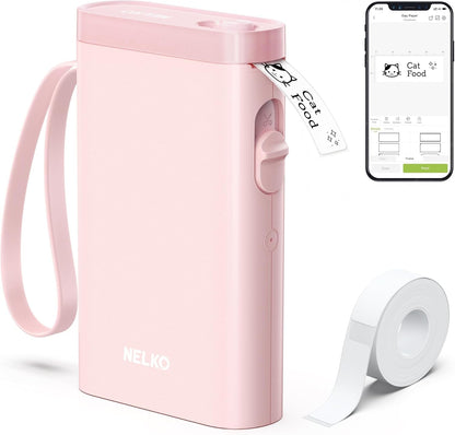 Nelko Label Maker Machine with Tape, P21 Bluetooth Label Printer, Wireless Mini Label Makers with Multiple Templates for School Office Home, Pink