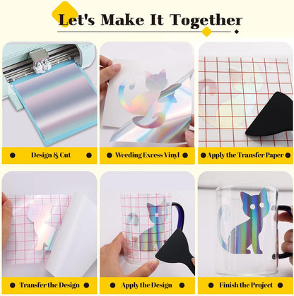 Permanent Vinyl - 57 Pack 12" X 12" Permanent Adhensive Vinyl Bundle Compatible with Cricut Cutting Machine, 52 Adhensive Sheets and 5 Transfer Tape Sets for Party Decoration, Stiker