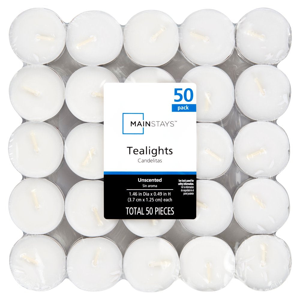 White Unscented Indoor/Outdoor Tealight Candles, 50 Count