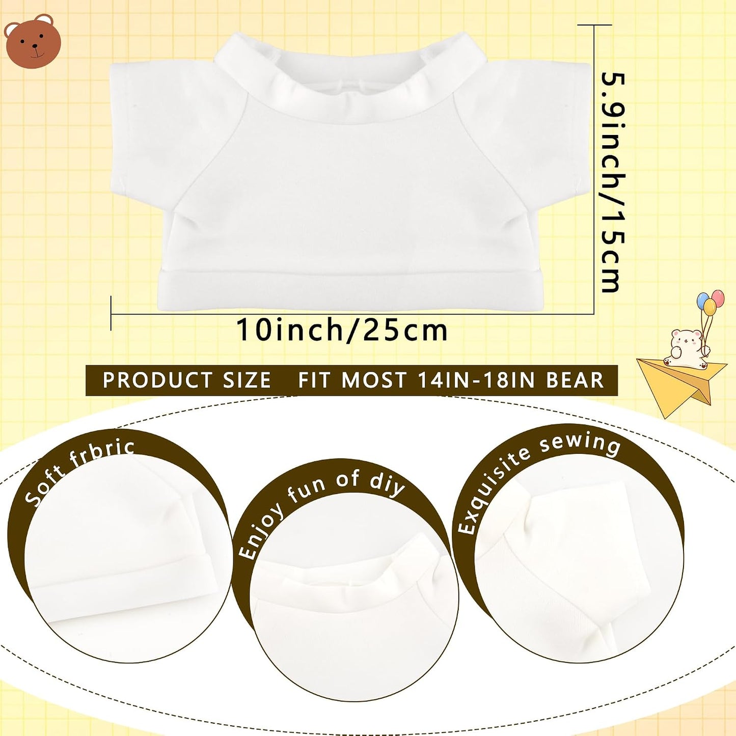 30 Pcs White Teddy Bear Clothes Blank Stuffed Animal Shirt Hoodie Sublimation Bear Clothing for 15 Inch Stuffed Bears Dolls DIY (Color Style 1)