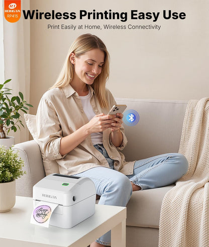 Rongta Bluetooth Thermal Shipping Label Printer, Wireless 4X6 Label Sticker Printer for Shipping Packages, Support Android, Iphone, Widely Used for Amazon, Ebay, Shopify, Etsy, UPS, White