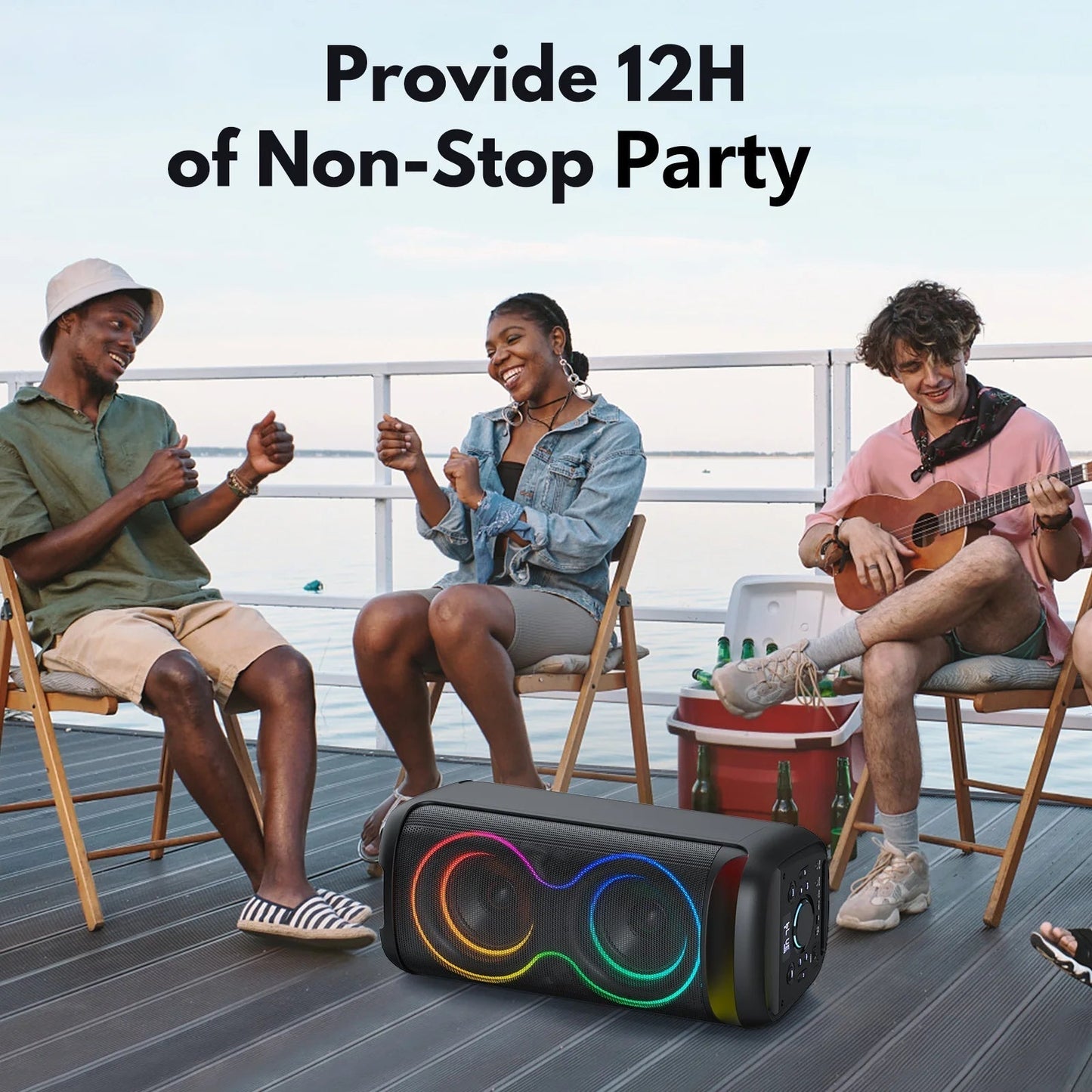 Large Party Speaker, Bluetooth Speaker with Dazzling Rgb Light, Two 6.5'' Subwoofer, T20