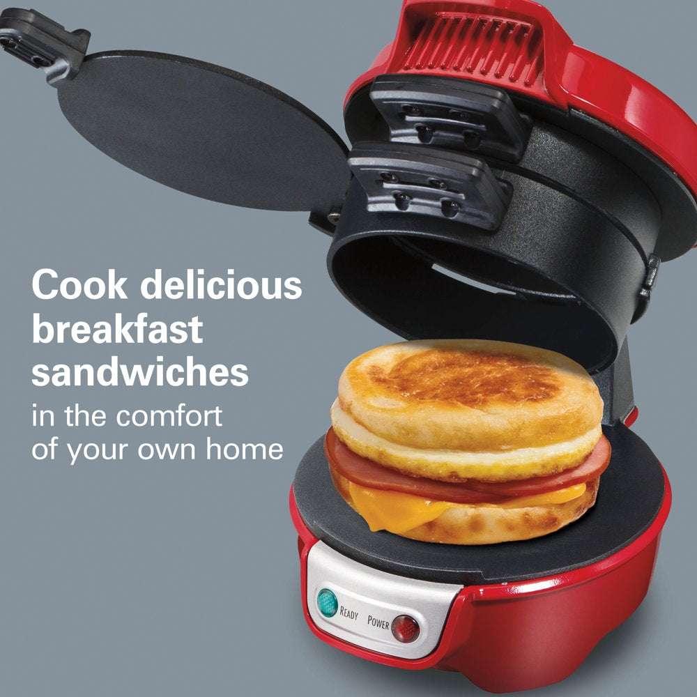 Breakfast Sandwich Maker with Egg Cooker Ring, Customize Ingredients, Red, 25476